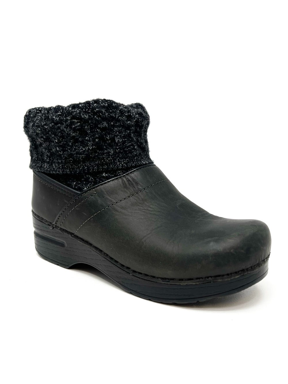 Dansko Chloe Boot Clog Cozy Cable Knit Shaft Black Nubuck Leather Size 36/5.5-6